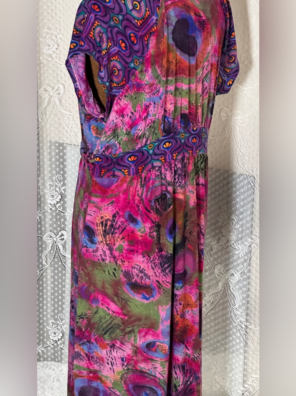 ONE WORLD Pink Purple Multi-Print Midi Dress